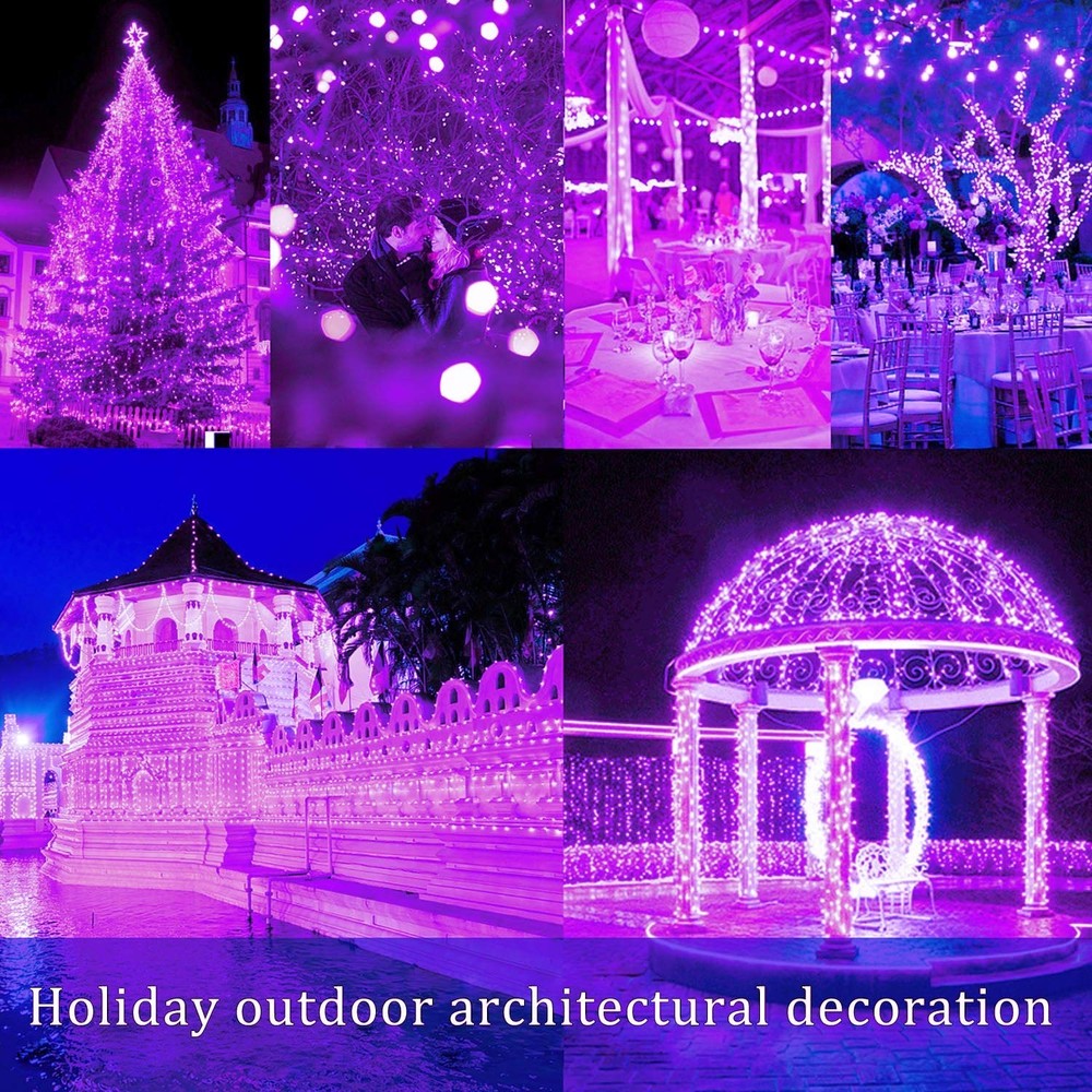 2 Pack Total 200 LED 66FT Solar Powered Copper Wire String 2 Pack, Pink