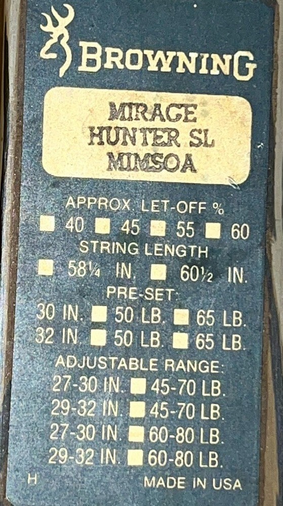 Browning Mirage Hunter SL Mimsoa Compound Bow Complete Disassembled WARF Riser