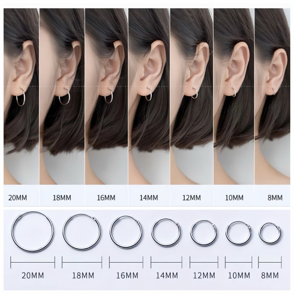 Solid 925 Silver Plain Hoops Earrings- Small Medium Sleep Wear Long Last Huggie