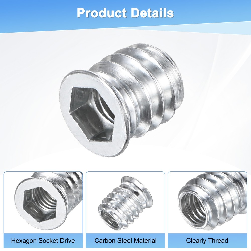 20-Pack Threaded Inserts for Wood, M8x10mm Threaded Insert Nuts [Silver Tone]