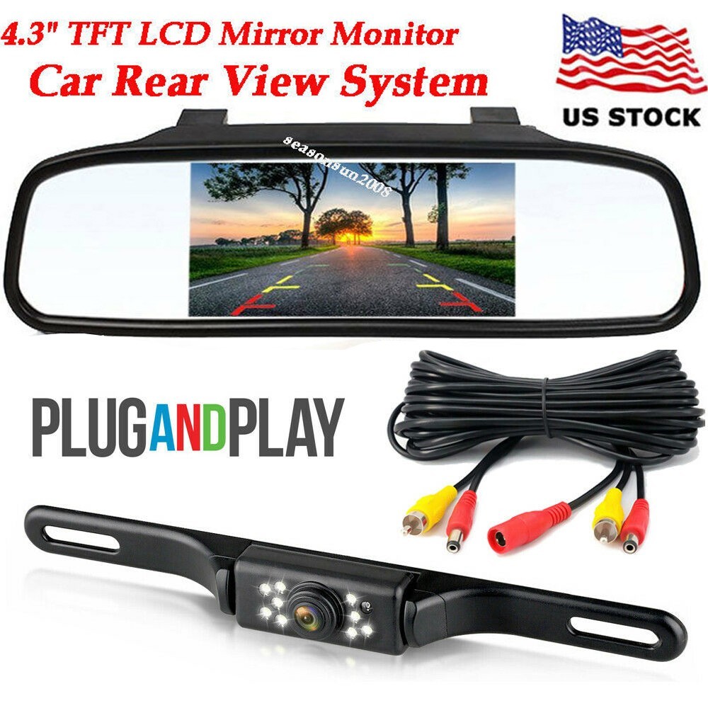 4.3" Backup Camera Mirror Car Rear View Reverse Night Vision Parking System Kits