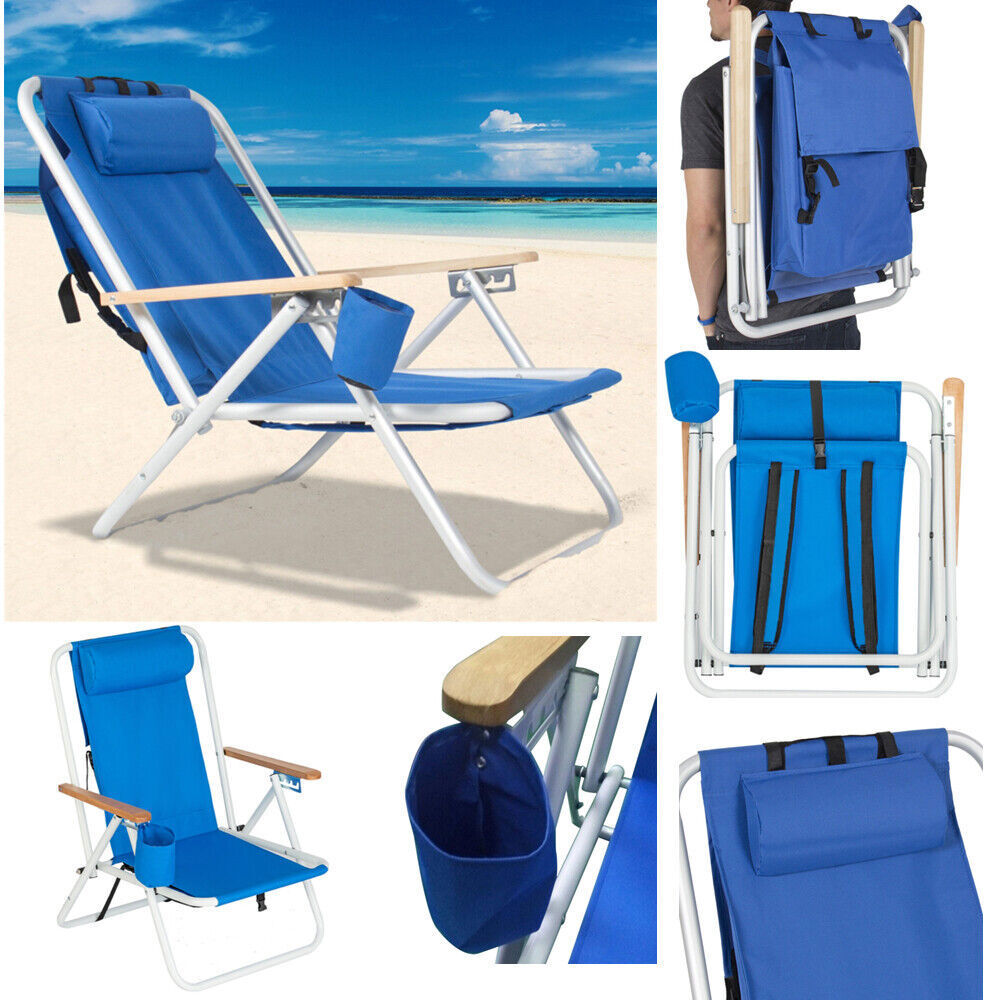 Portable Backpack Beach Chair Folding Solid Construction Camping With Cup Holder