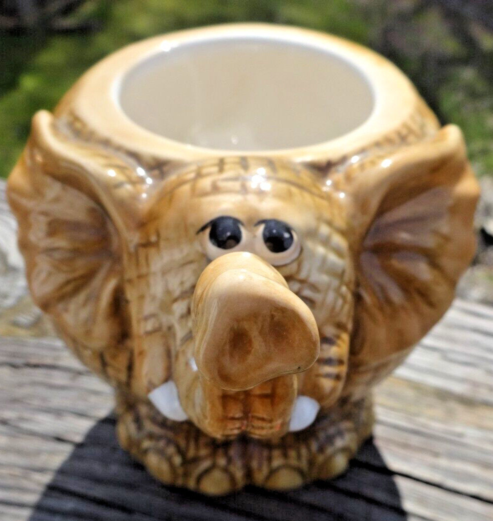 Ceramic 6" x 5.5" Lucky Trunk Up Elephant Jar w/ Bird on Lid by Home and Garden