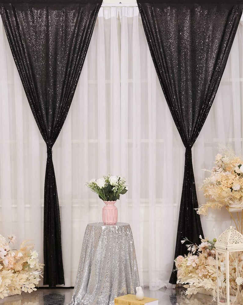 Black Sequin Backdrop Curtains 2 Panels Black Sequin Backdrop 2FTx8FT Sequin ...