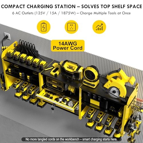 Large Power Tool Organizer Wall Mount with Locking Drawers, Grinder Yellow