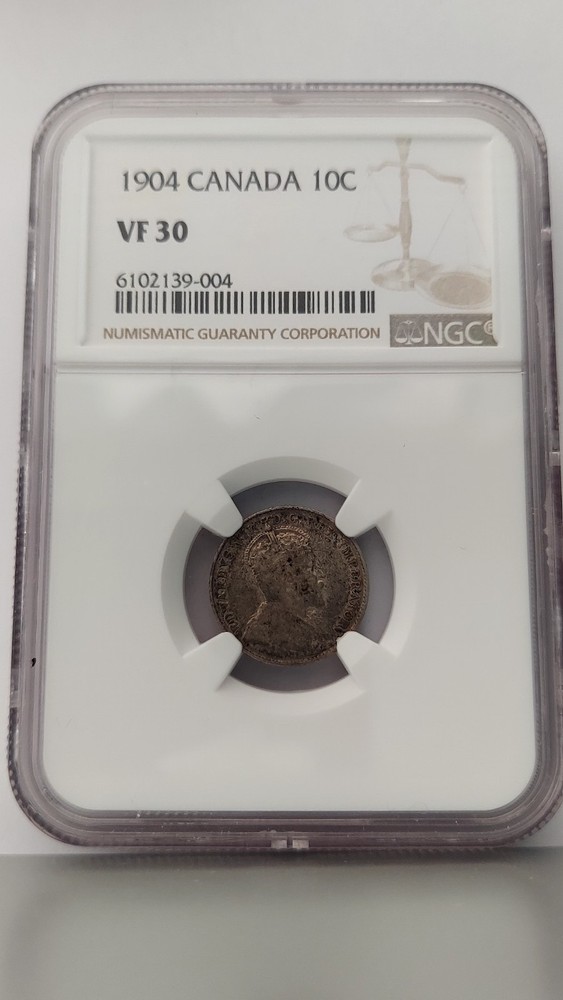 1904 Canada 10Cent Silver, NGC VF 30