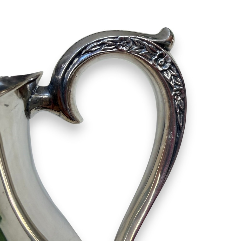 Antique Rogers Bro Silverplate Water Pitcher No 2317, Footed Floral Handle Jug