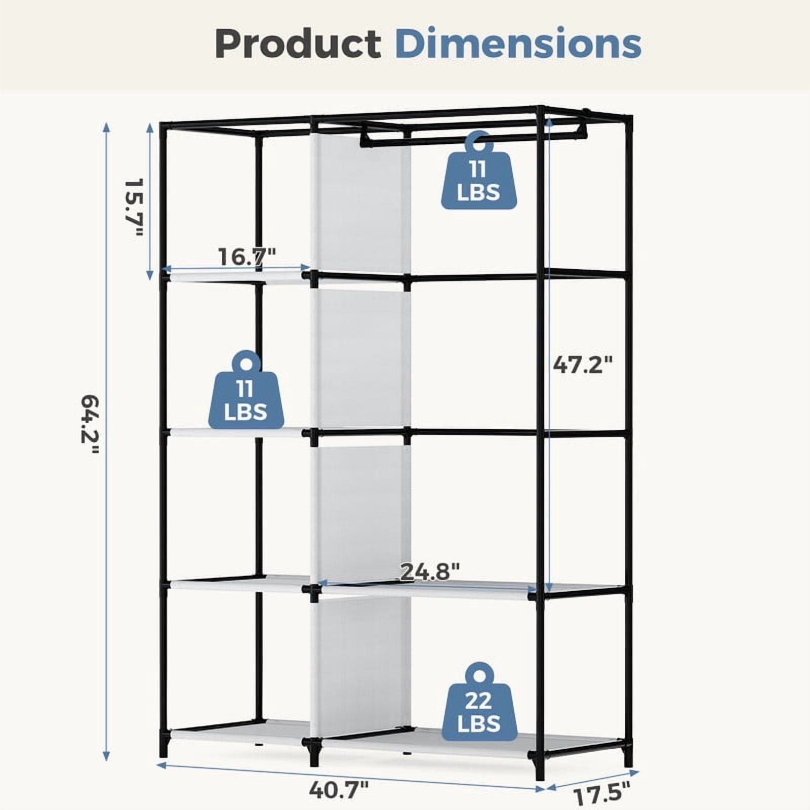 Heavy-duty hanging clothes rack with fabric cover, portable freestanding multi