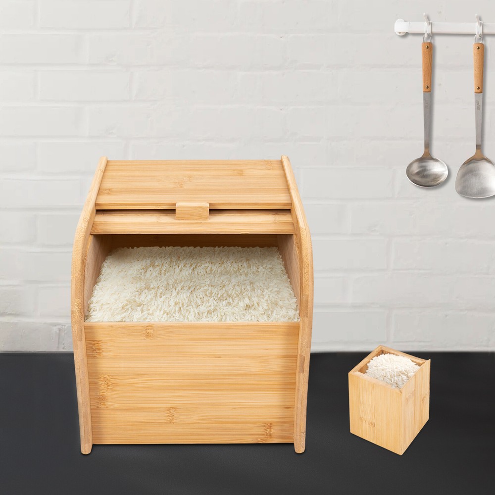 Bamboo Rice Storage Container Tabletop Rectangular Storage Container with Lid