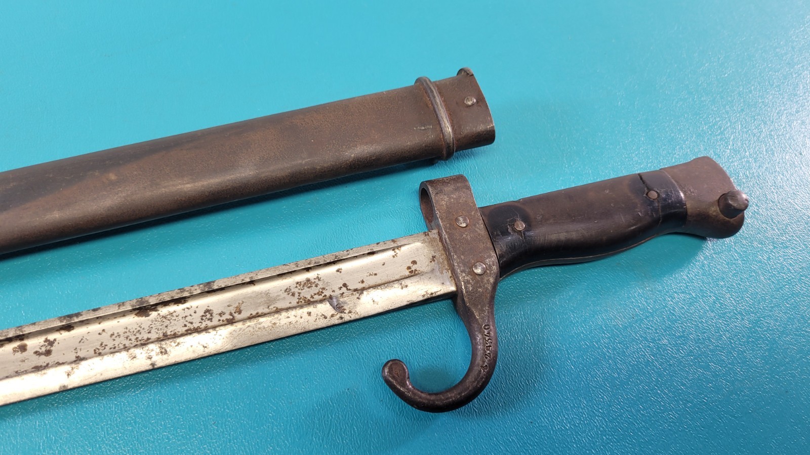 French Model 1892 Mannlicher Berthier Bayonet Knife + Scabbard First Var TR1080