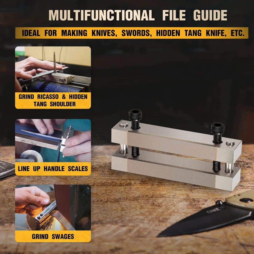 HARDENED FILE GUIDE WITH CARBIDE SURFACE FOR KNIFE MAKING