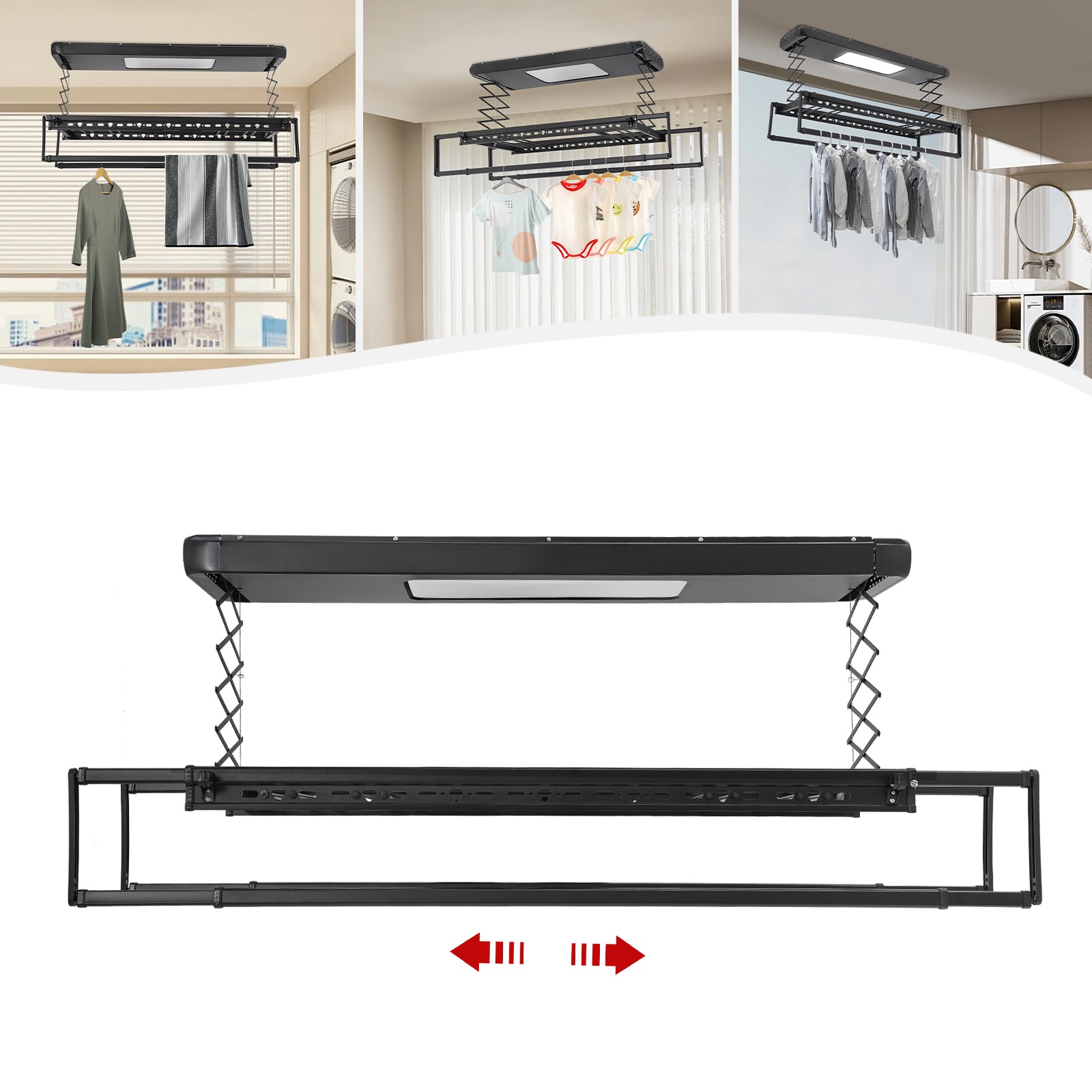 Electric Retractable Airing Rack Clothes Drying Rack W/ Remote Control & Light