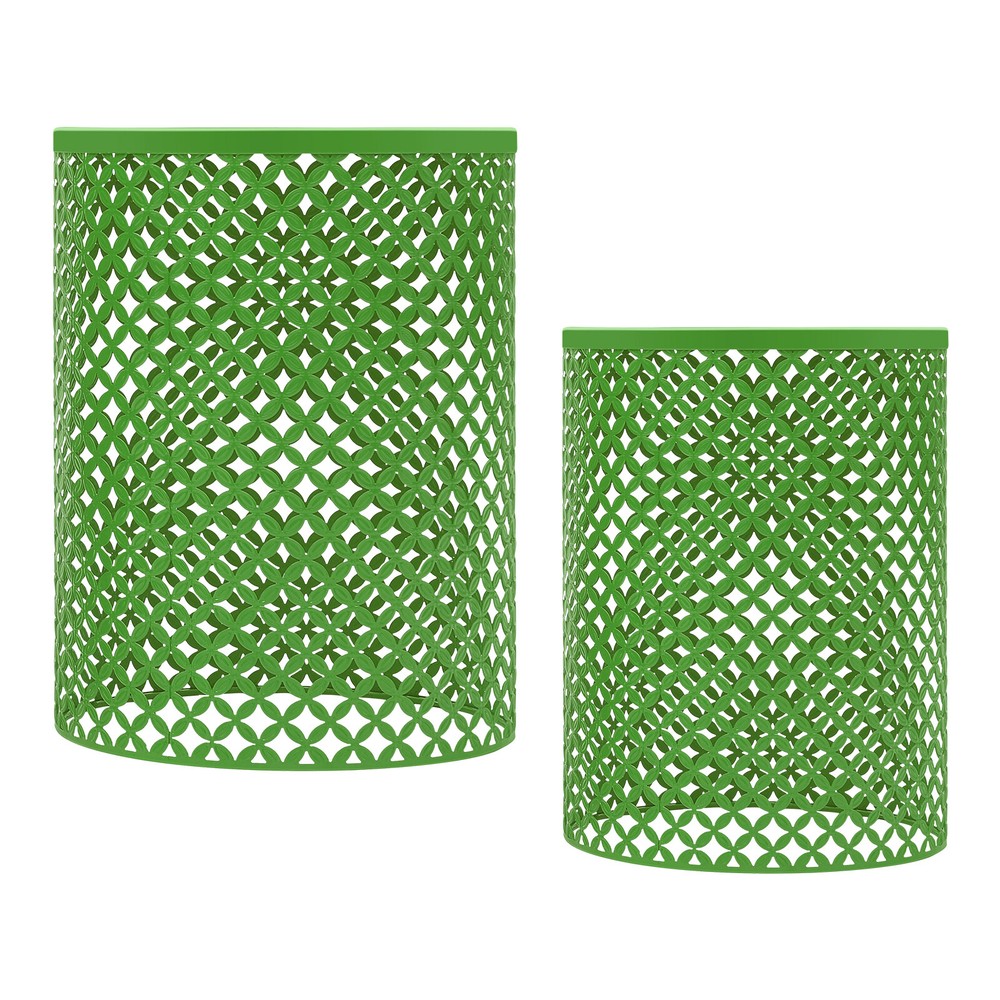2PCS Green Side Table Metal Frame Accent Table Modern Openwork Pattern End Table