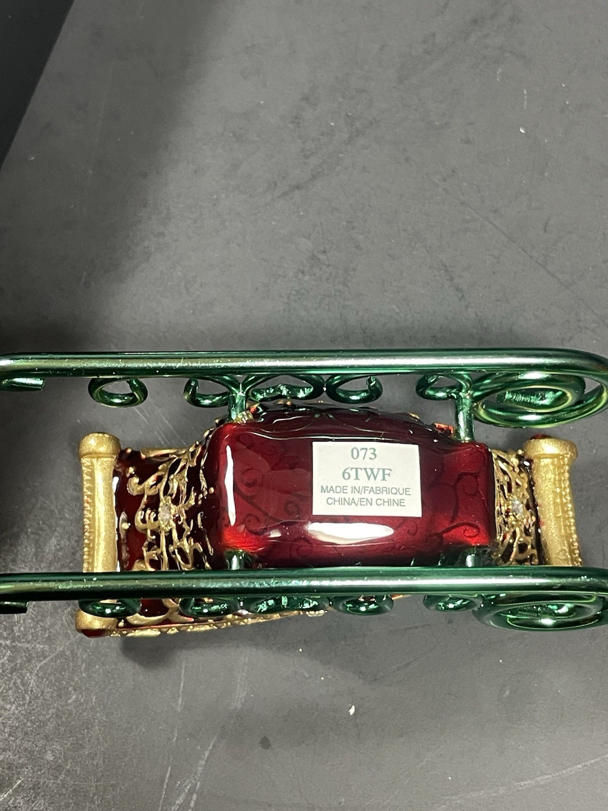 Bejeweled Bombay Christmas Sleigh w Cocktail Picks Forks Enameled In Box
