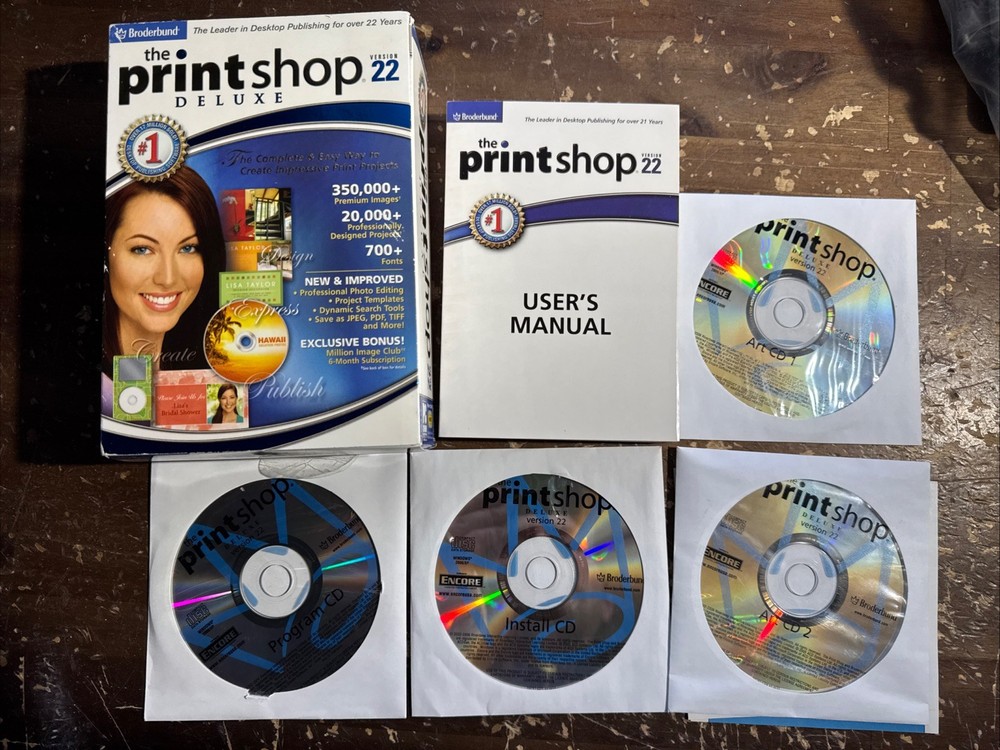 Print Shop Deluxe v22 4 CD Set Box Manual Version 22 Software Windows XP/2000