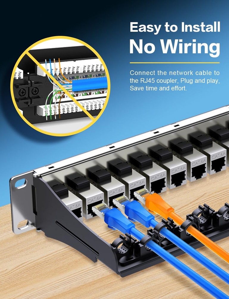 12Port Cat6A Shielded Keystone Patch Panel Fits 10Inch Rackmount