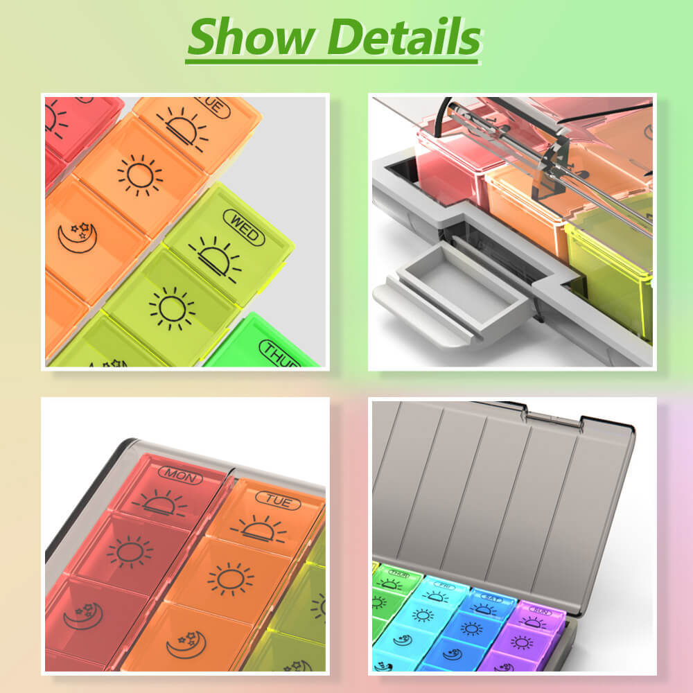 Large Weekly Pill Organizer Moisture-Proof 4 Times a Day 7 day Medicine Storage