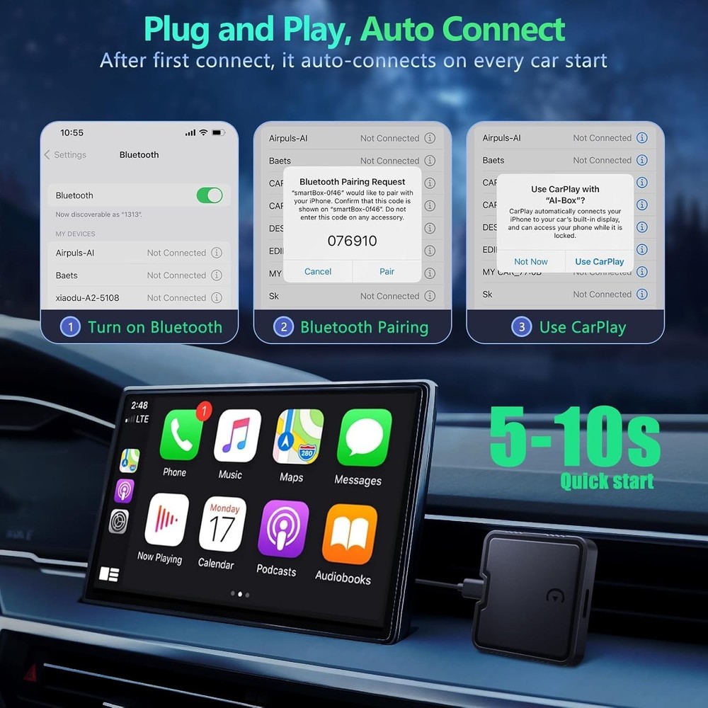 Wireless CarPlay & Android Auto Adapter - Netflix YouTube TF Card Support