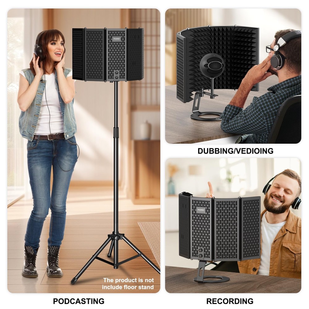 Microphone Isolation Shield, Foldable Mic Shield with Triple Sound Insulation, R