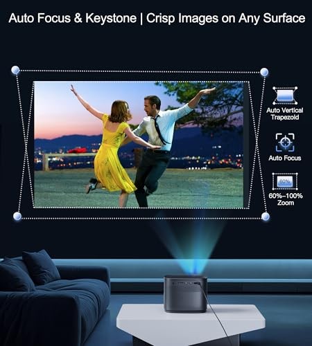 Mini Projector, Home HD Projector with Built-in Speaker, Auto Focus, Keystone