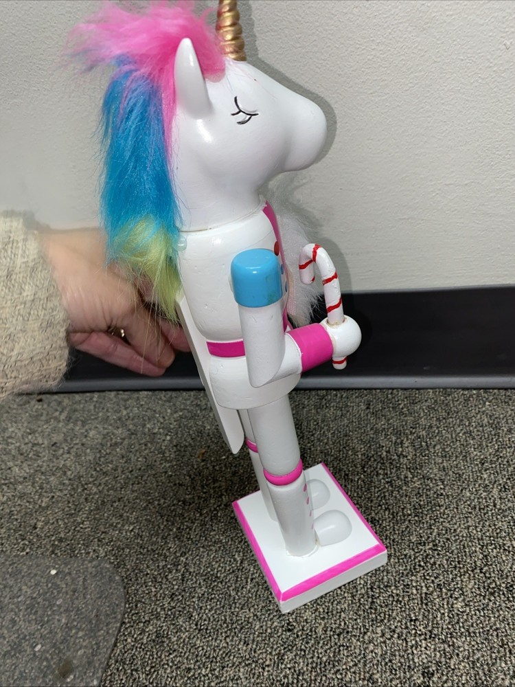 UNICORN Nutcracker Candy Cane PINK 13” Tall