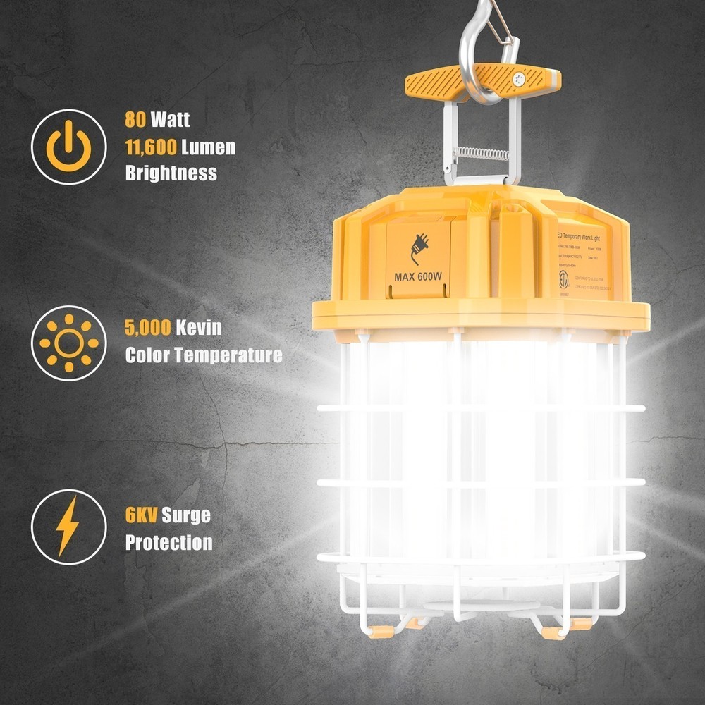 2Pack 80W LED Temporary Work Light Linkable Warehouse Construction Jobsite Lamp