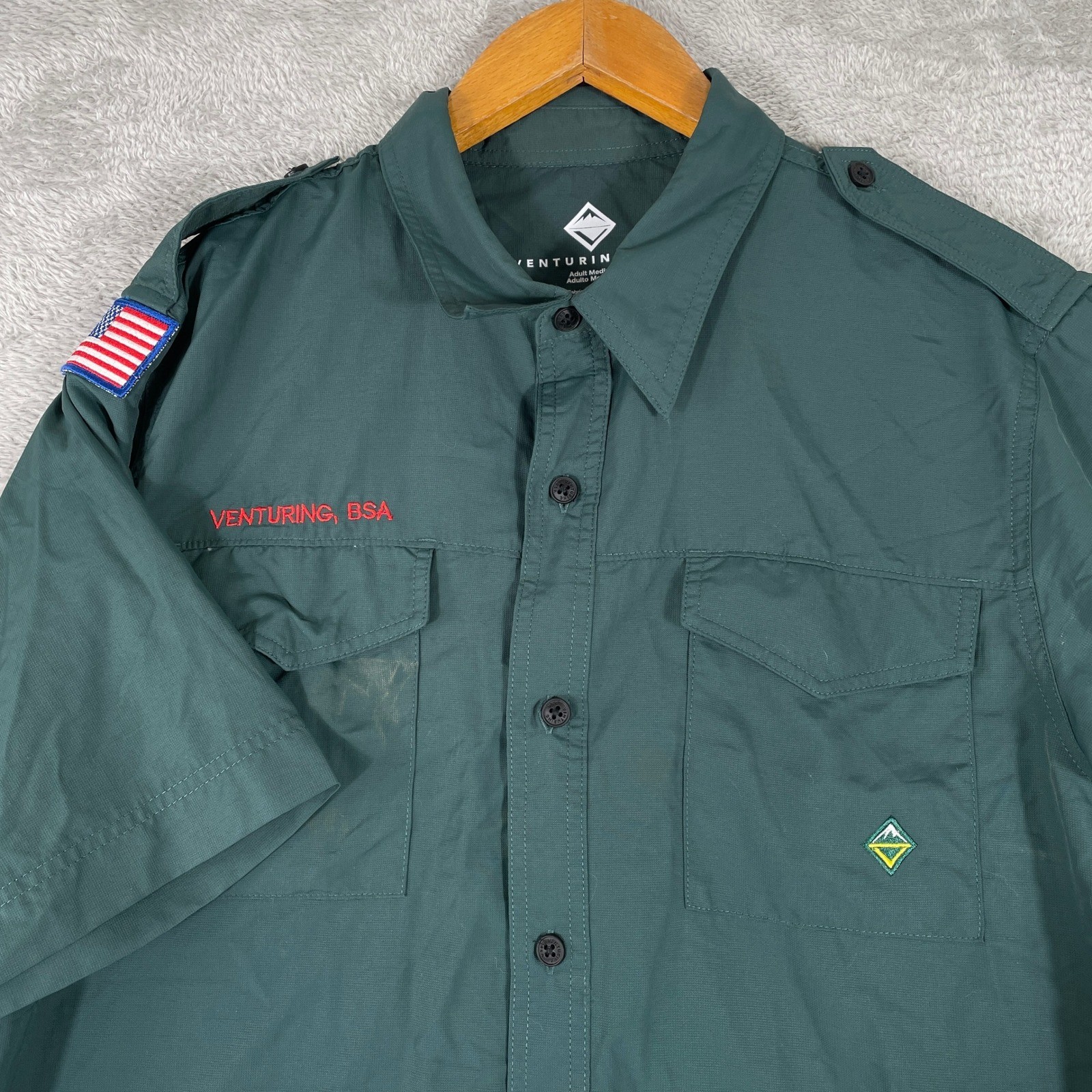 Boy Scouts Of America Venturing Uniform Shirt BSA Mens Medium Green Nylon Camp