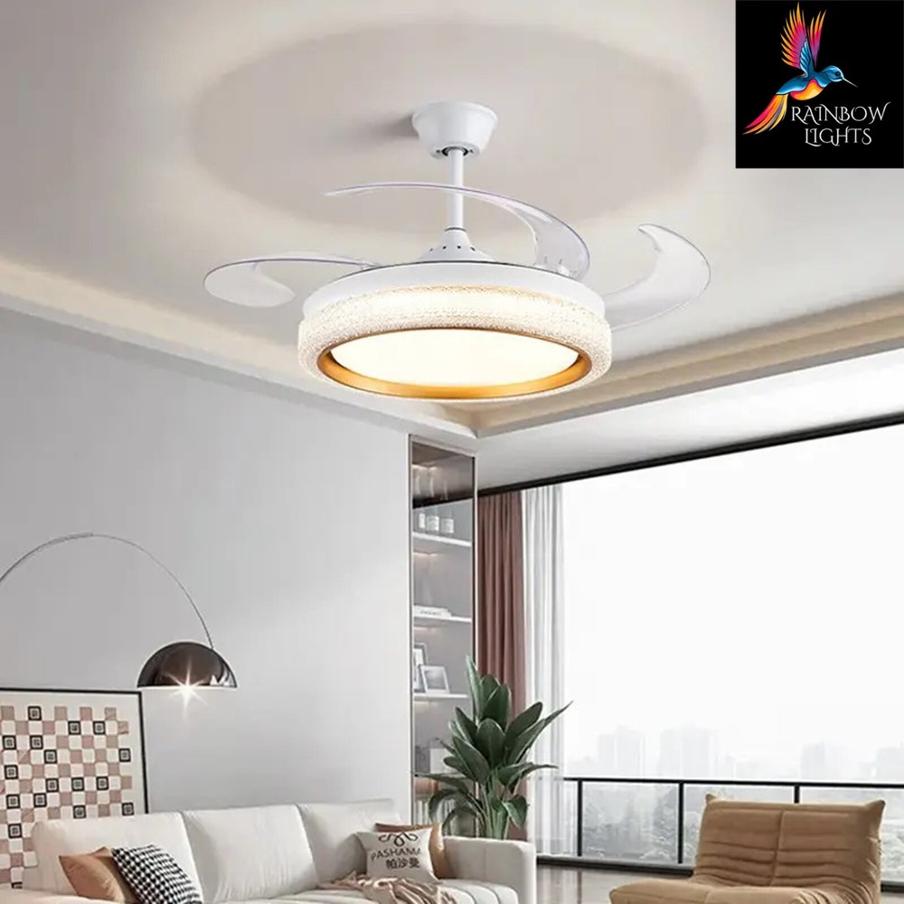 Modern Style LED Ceiling Fan Light with Retractable Blades & Remote Control