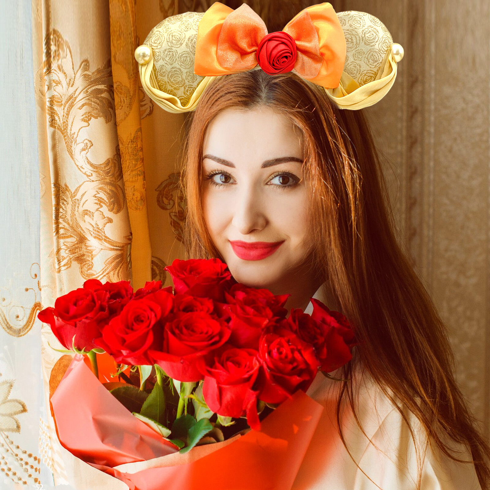 Disney~Parks Minnie Mickey Mouse Bow Ears Belle Beauty & the Beast Headband Girl