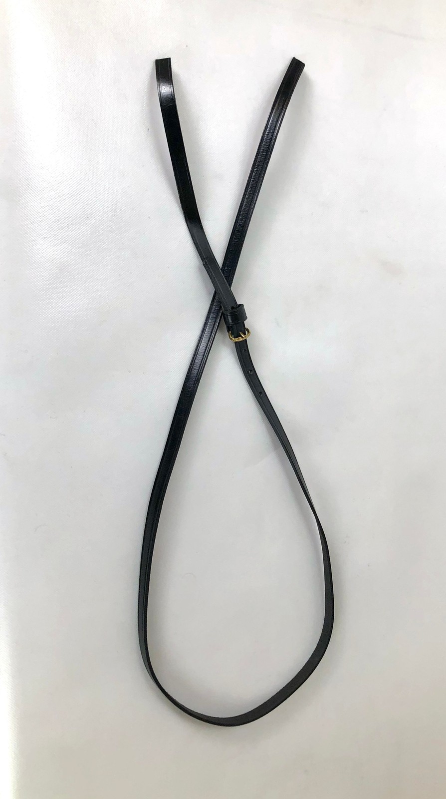 Black Leather Powder Horn Strap with Brass Buckle