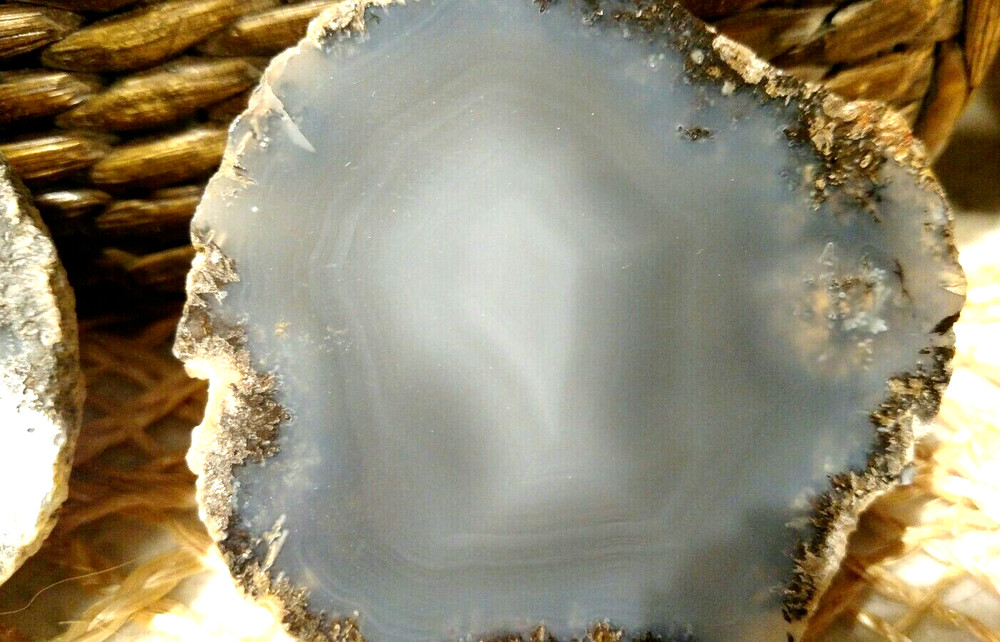 Blue Agate Cut Geode, Halves, 3" Diameter x 1.25" Deep, SET/2 Matching, EUC
