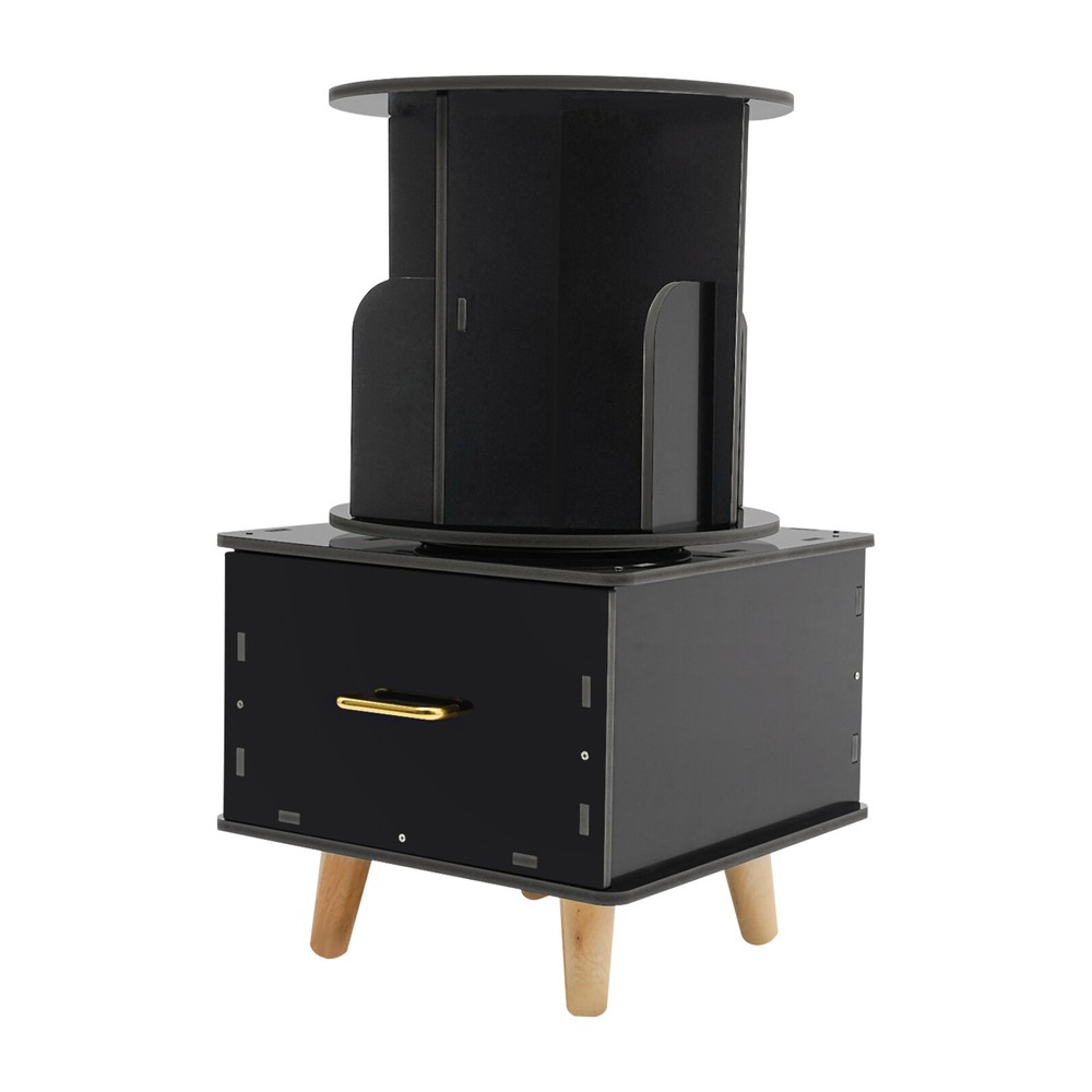 Bedside Table with Drawer, Corner High End Table, Rotating Bookshelf with Drawer