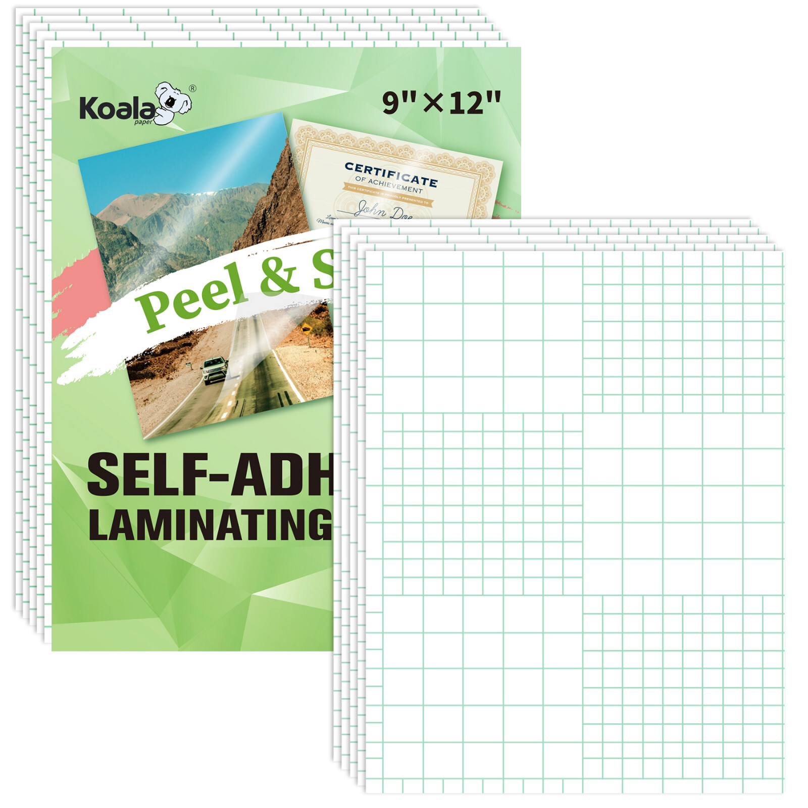 20 Koala Self-Adhesive Laminating Sheets 9 x 12 Clear Overlay No Machine Needed
