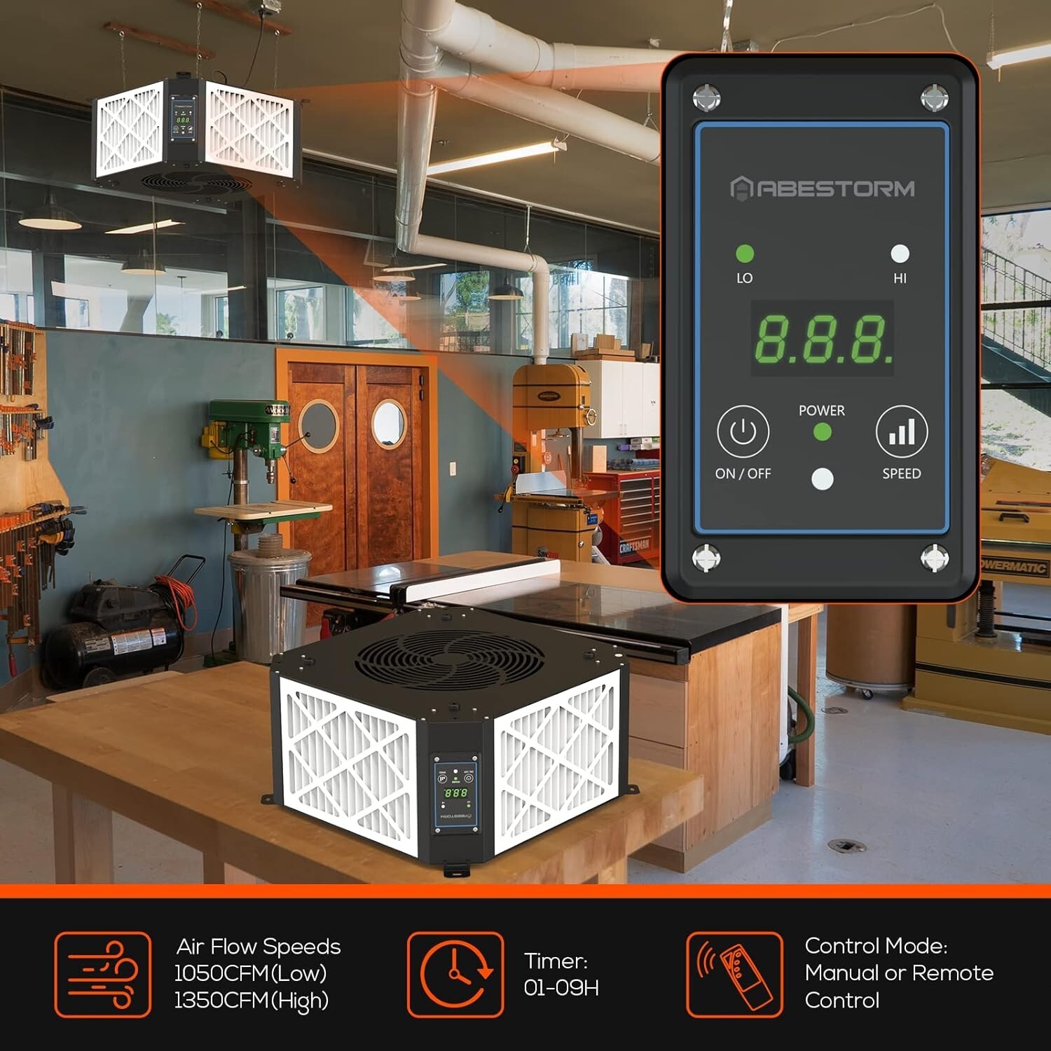 ABESTORM 360 Degree Intake Air Filtration System 1350 CFM Hanging Air Filter