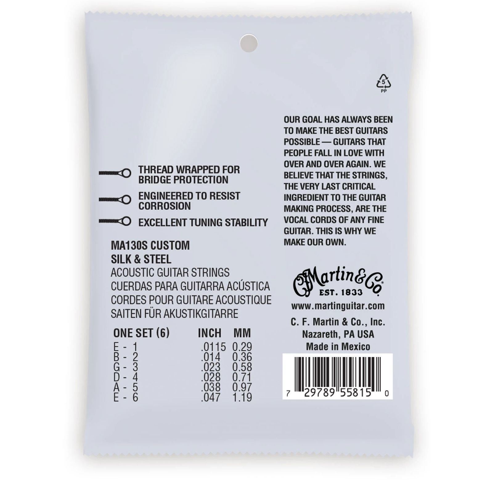 Martin MA130S Authentic Acoustic Marquis Silked Guitar Strings, Silk and Steel