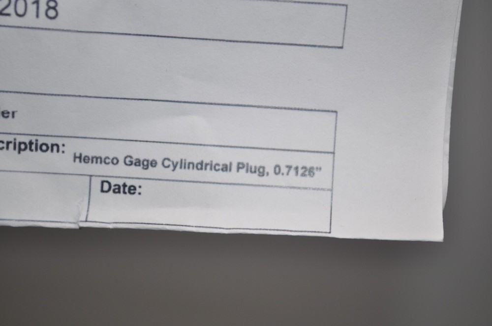 HEMCO Cylindrical Plug Gage - 0.7126"