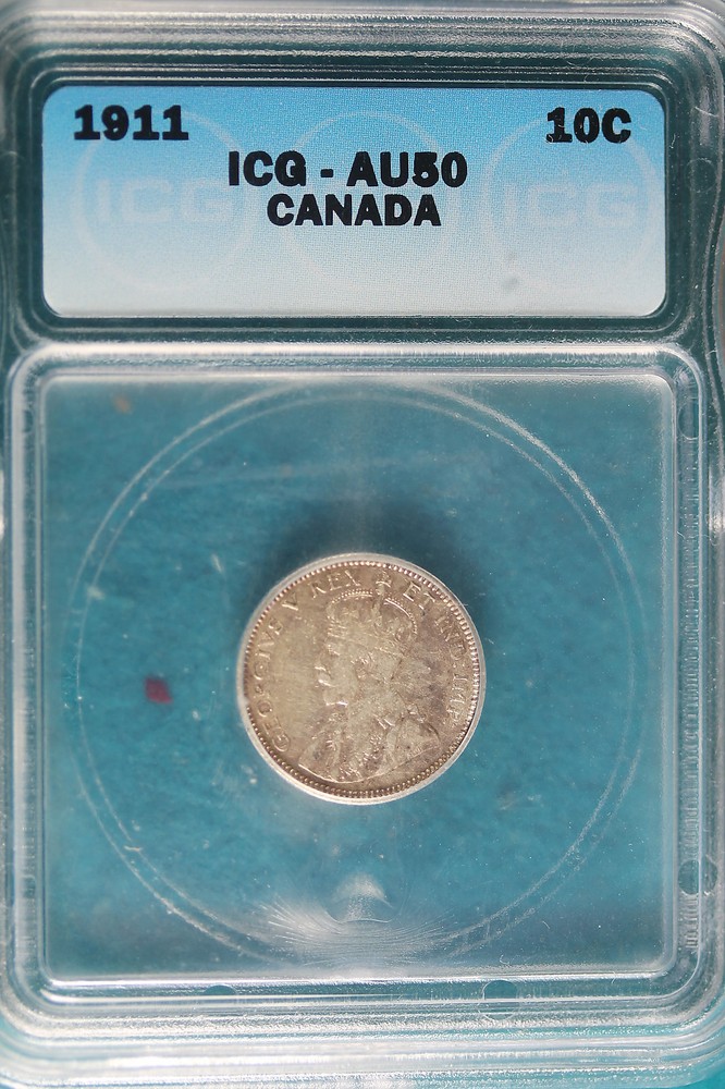 1911 ICG AU50 Canada 10 Cent!! #B5047