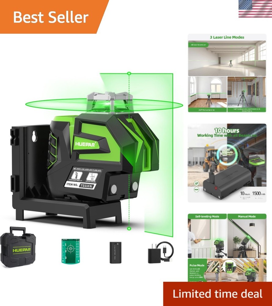Ultimate Self-Leveling Green Laser Level with 360° Line & 2 Plumb Dots - 7211CG