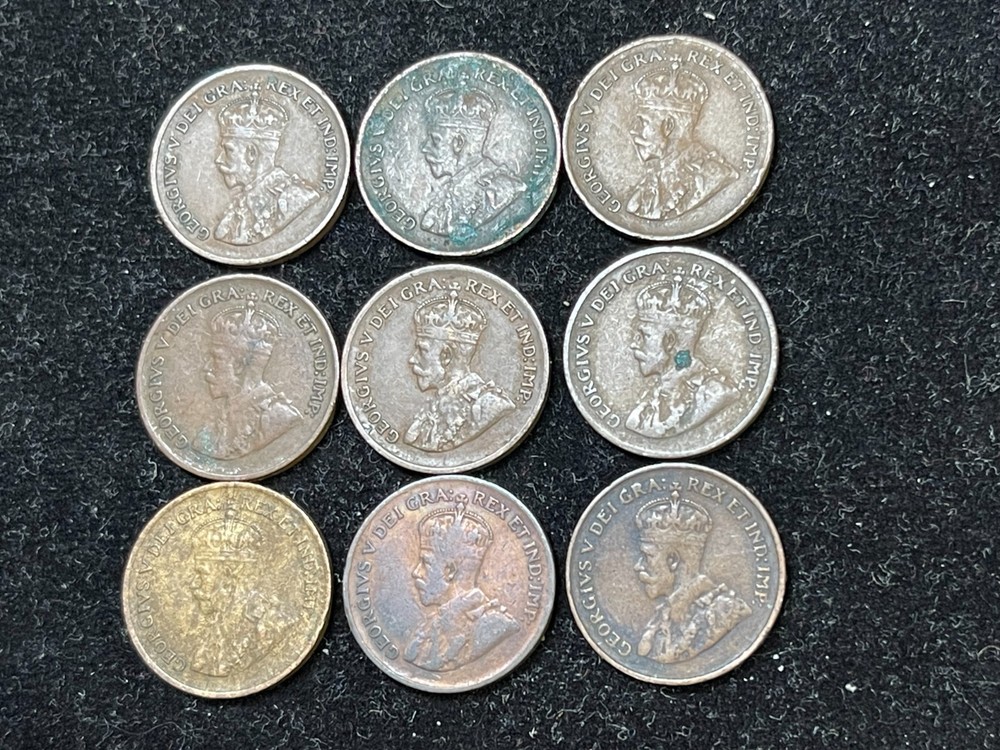 Assorted Canada Small Cents 9 Coins lot