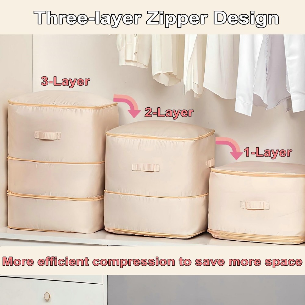 Ultra Space Saving Compression Organizer, 3-Layer Zipper Large Capacity Stora...