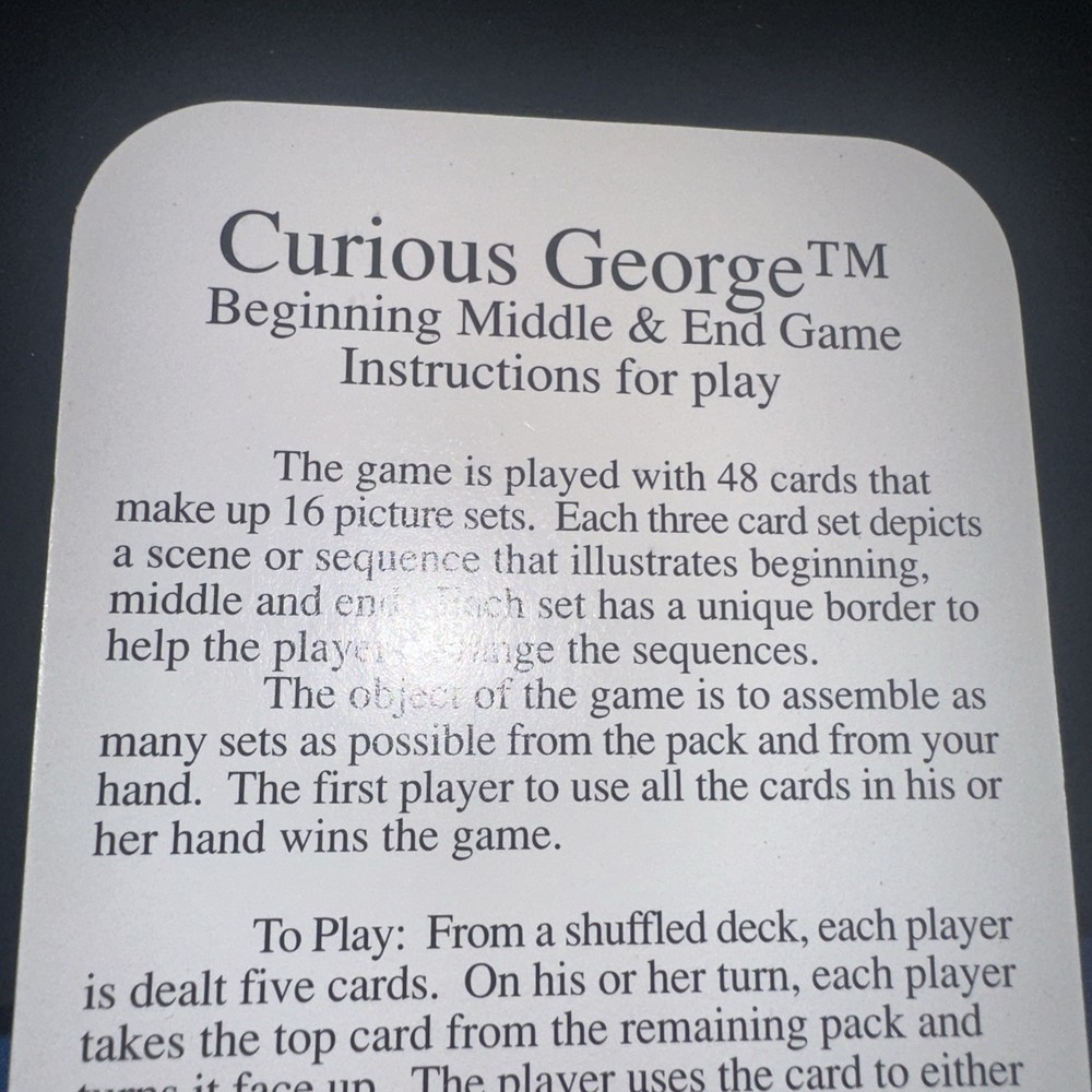 Curious Geroge Adventures Beginning Middle & End Card Game
