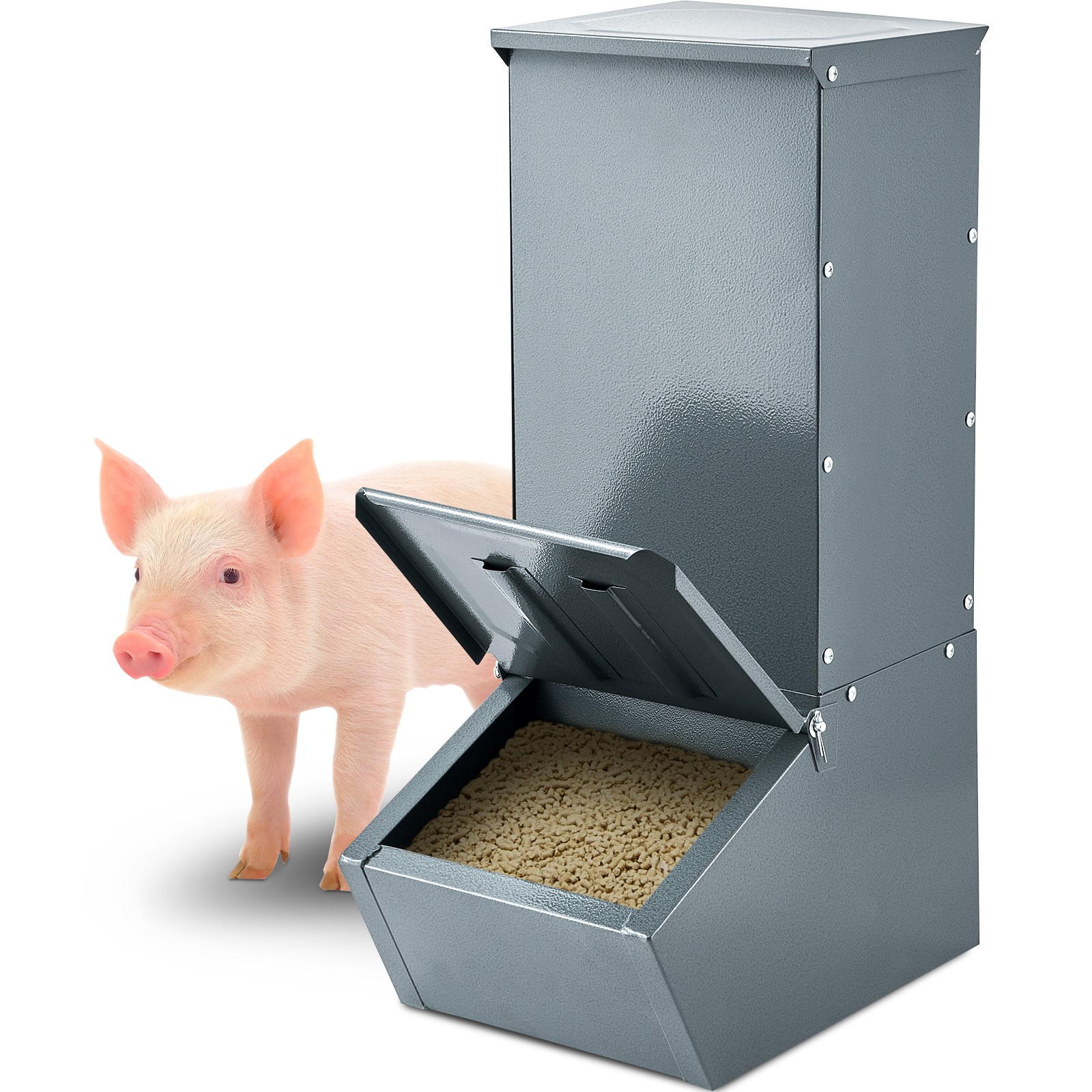 Hog Feeder 2.2 Bushel Metal Double Door Pig Feeder Feeding up to 5 Hogs