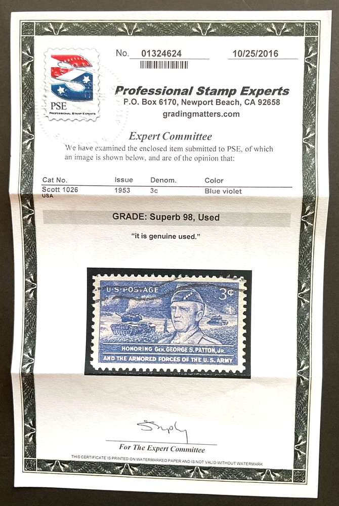 #1026 Used, PSE Graded 98, PSE Cert # 01324624