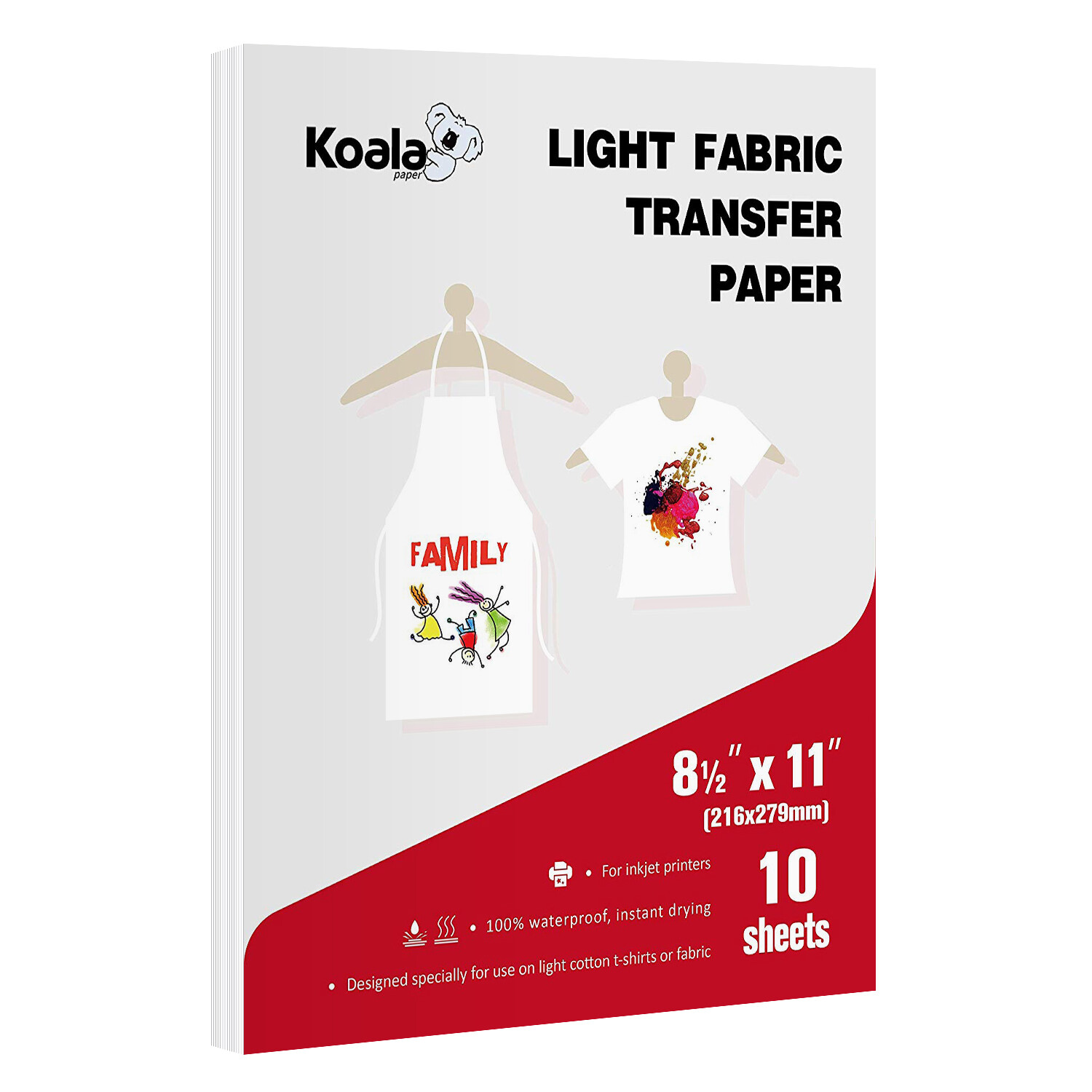 Koala Printable Heat Transfer Vinyl Paper HTV for Light fabric Inkjet Iron-on 10