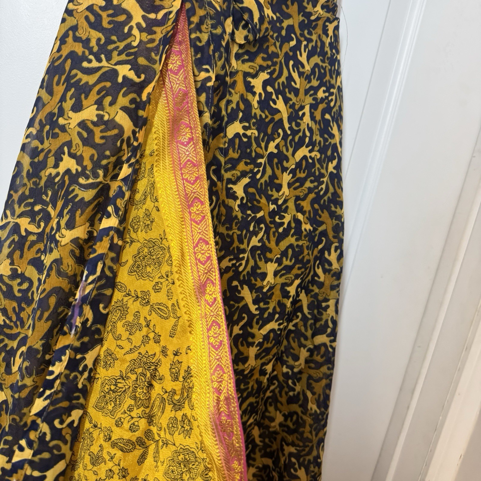 Y2K Urban Nomad Festival True Wrap Maxi Skirt 100% Silk Hippie Boho Gypsie Flowy