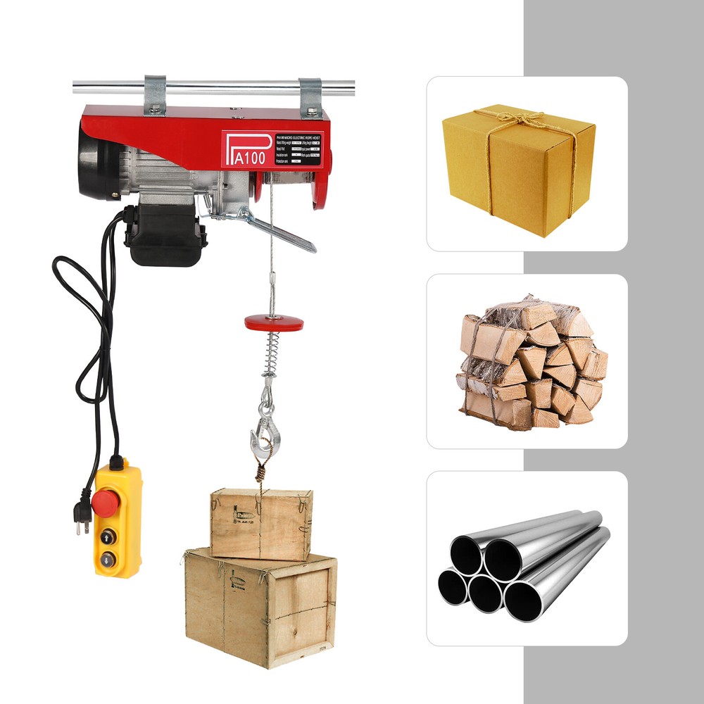 Electric Hoist 220lbs Winch Lifting Engine Crane W/ Wired Remote Control