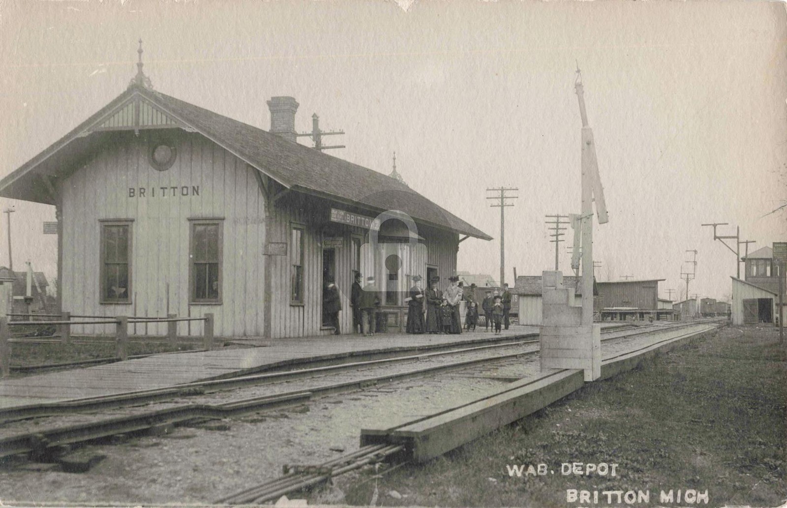 Railroad W.A.B. Depot, Britton MI Michigan RPPC Photo Postcard COPY
