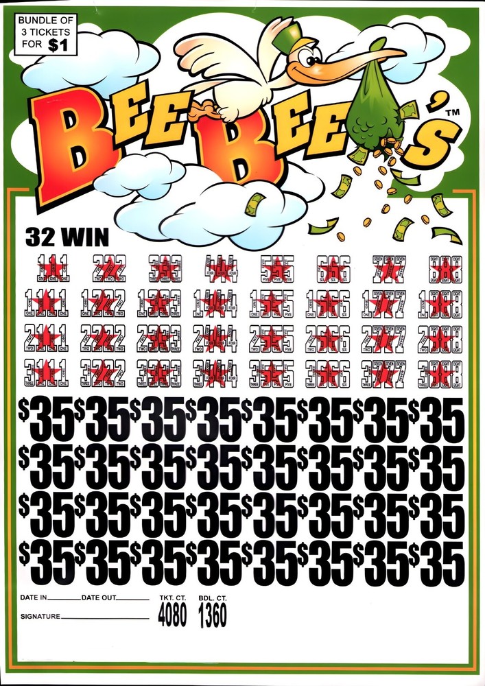 Pull Tab Tickets - Jar - Game - Bee Bee's $35 - 1,360 ct