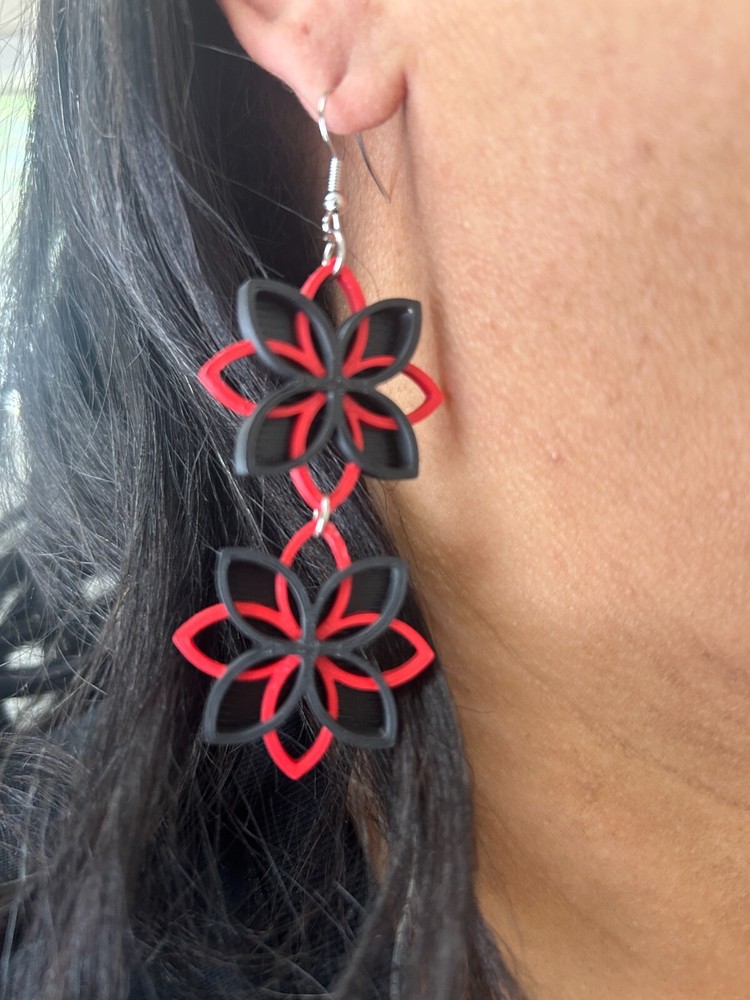 Two Tone Floral Dangle Earrings - 3D Printed - Geometric - Color Blocking