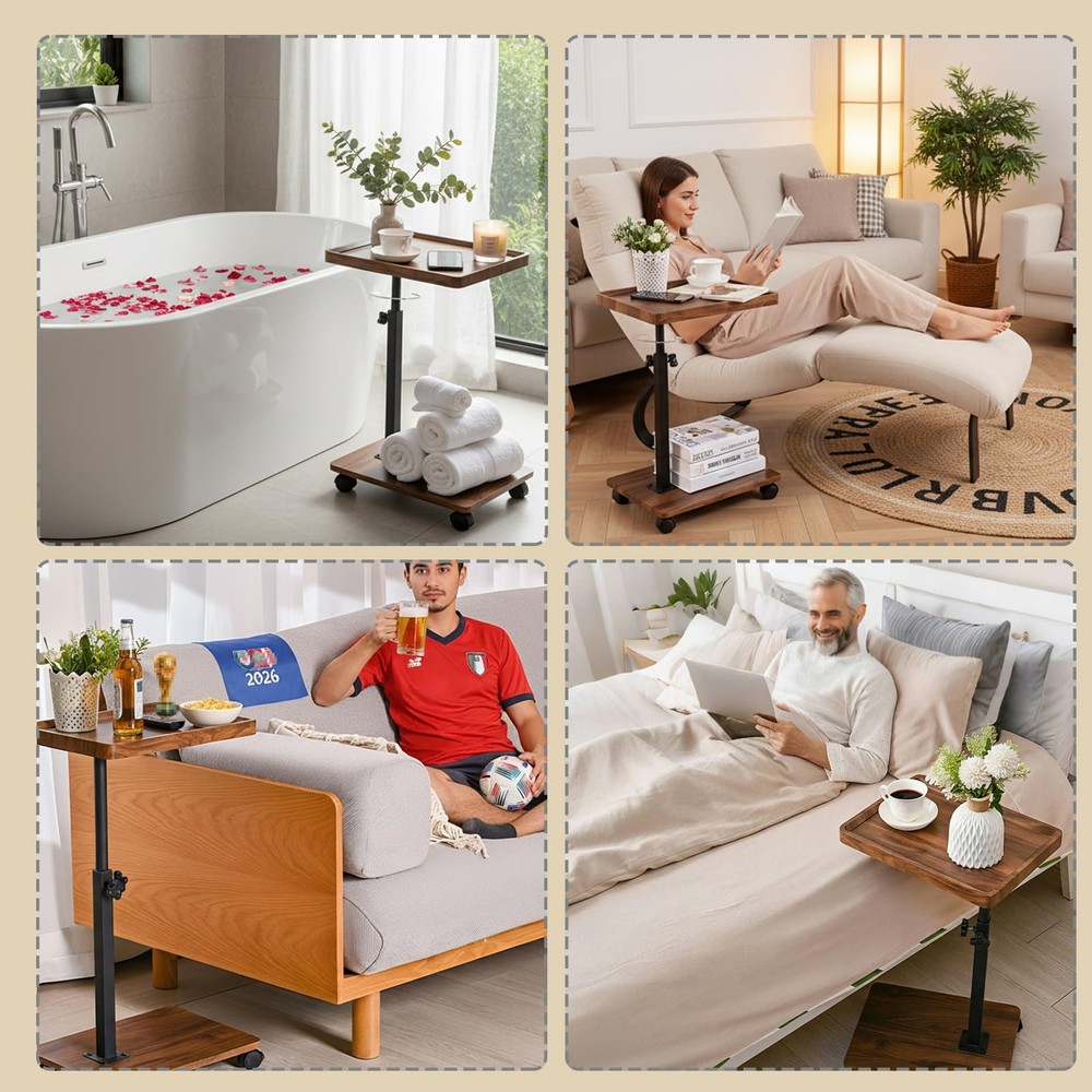 C Table End Table Adjustable Height,C Shaped End for Couch，Snack Tables,360°S...